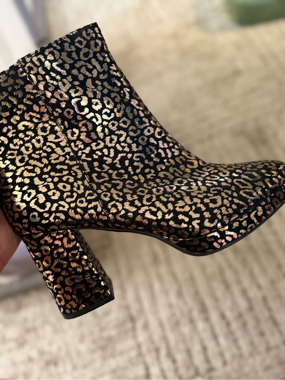 Women's Leopard Metallic Ankle Boot - Black and Gold